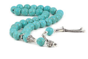 Natural Howlite Turquoise Misbaha with Ornate Silver Accents