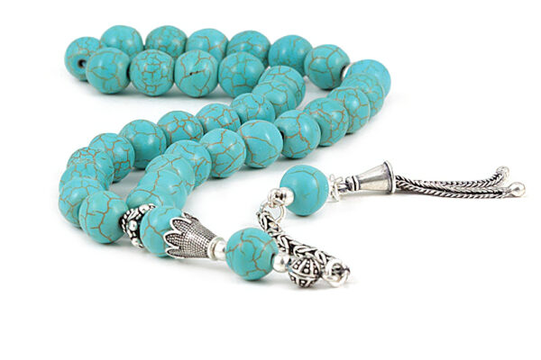 Natural Howlite Turquoise Misbaha with Ornate Silver Accents